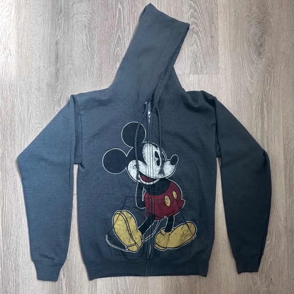 Disney‎ Parks Mickey Zip Up Sweatshirt Hoodie|Gray|Sz S